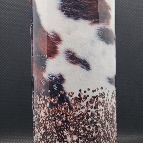 Cow Print Glitter Tumbler 30 ounce with Straw - Picture 4 of 12